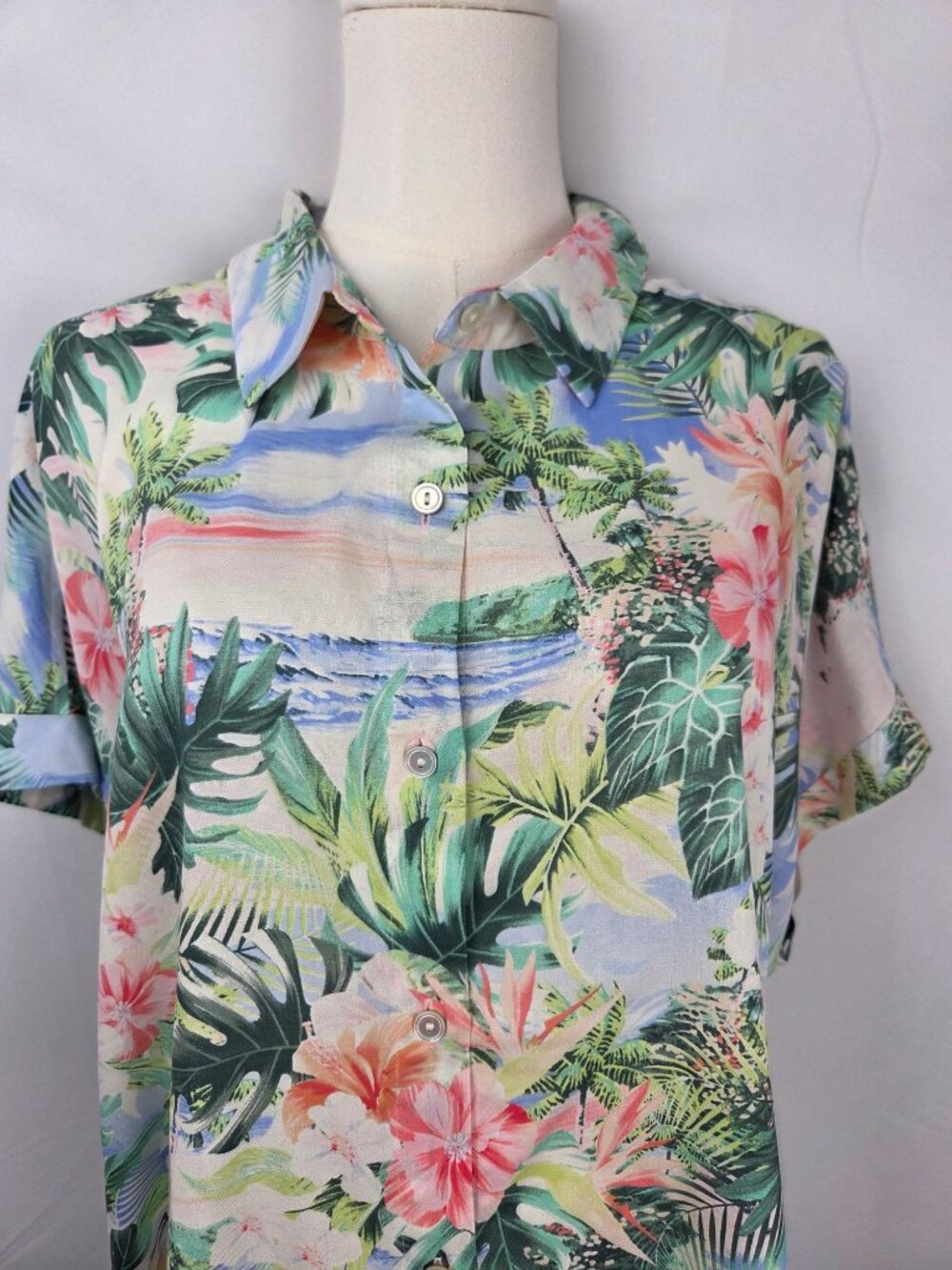 Tommy Bahama Ocean Vida 100% Silk Tropical Floral Camp Shirt Sz XL Vacation EUC - Picture 4 of 11